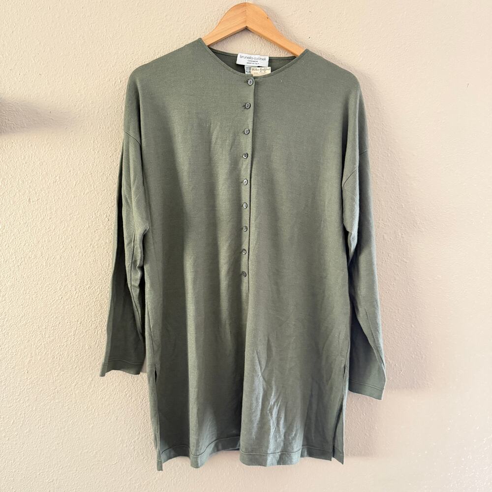 NEW Brunello Cucinelli Sage Green Cashmere Henley Style top